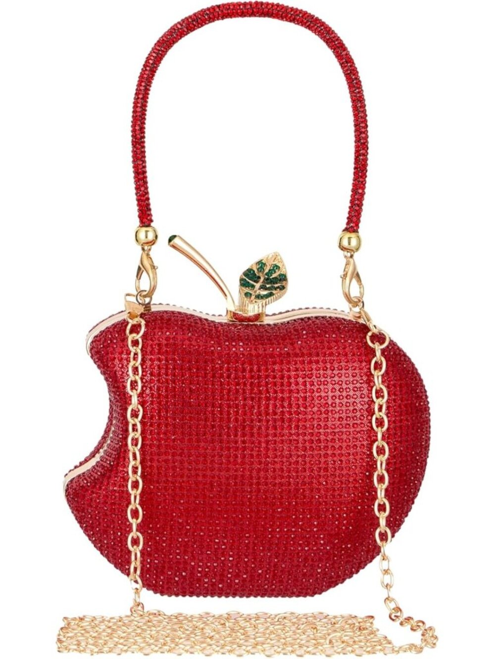 Red Apple Rhinestone Clutch Purse for Women | Novelty Snow White Handbag
